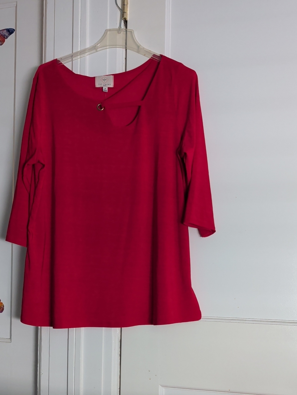 Bright Red Women's Top with Decorative Ring Detail
